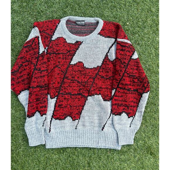 Vintage 80s "Tons O Fun" Brand Abstract Knit Sweater Men's Size Large - Picture 2 of 4
